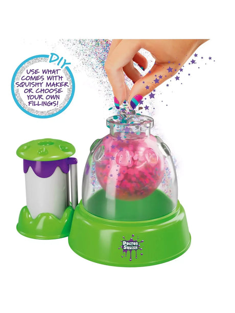 Doctor Squish Squishy Maker station showing confetti being added to a clear squishy inside the dome