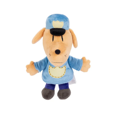 Dog Man 9-inch plush angled view showing embroidered face – Ireland