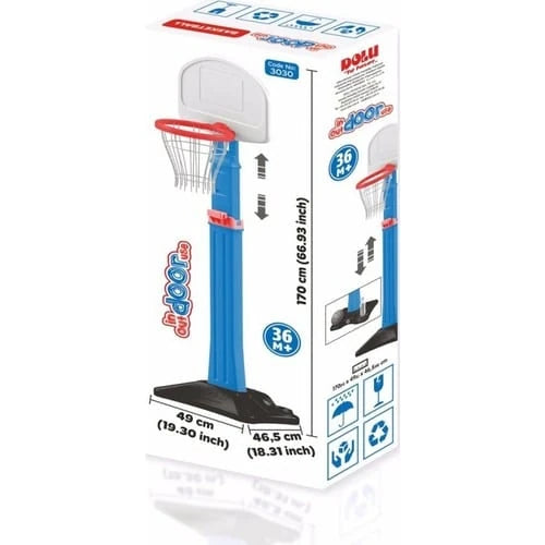 Dolu basketball hoop retail box showing hoop dimensions on a white background