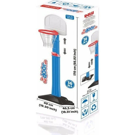 Dolu basketball hoop retail box showing hoop dimensions on a white background