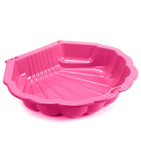 Pink shell shaped sandpit shown from the front on a white background