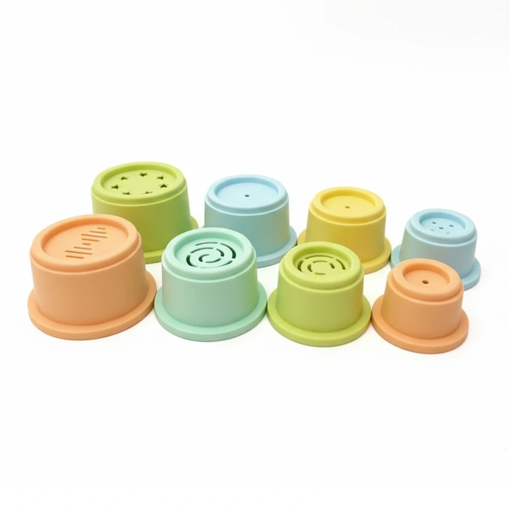 Dolu Round Stacking Cups arranged with patterned bases visible
