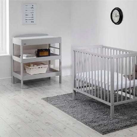 East Coast Clara Dresser Grey Changing Unit beside cot in nursery room Ireland