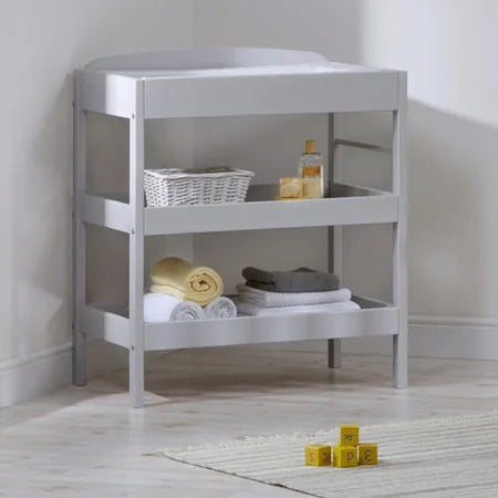 East Coast Clara Dresser Grey Changing Unit staged with towels and bottles Ireland