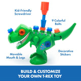 Side view of assembled Design & Drill T-Rex with labels showing features – Ireland