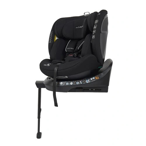 Enfasafe Maxima i-Size car seat in black shown from an angled side view with support leg
