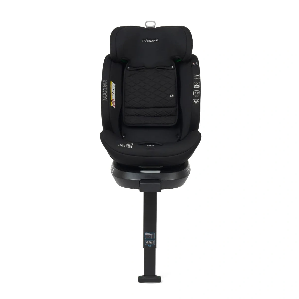 Enfasafe Maxima i-Size car seat shown from the front with support leg extended