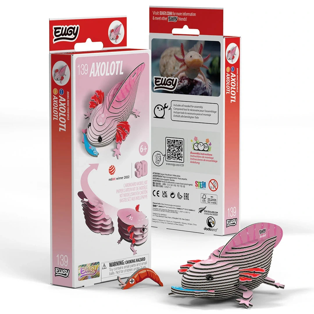 EUGY Axolotl packaging front and back with completed model