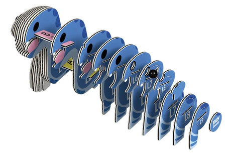 EUGY Bronto model parts displayed in numbered sequence showing how the cardboard pieces assemble together