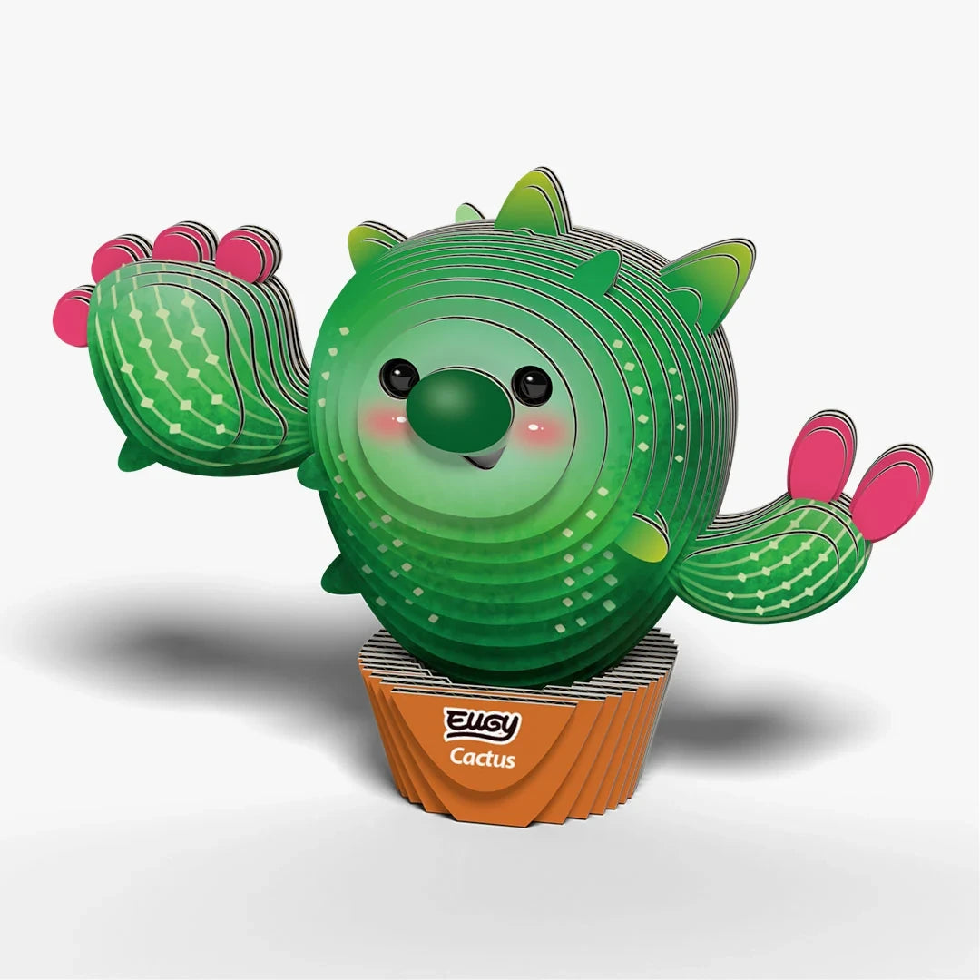 EUGY Cactus left three quarter view showing pot, face and raised arm