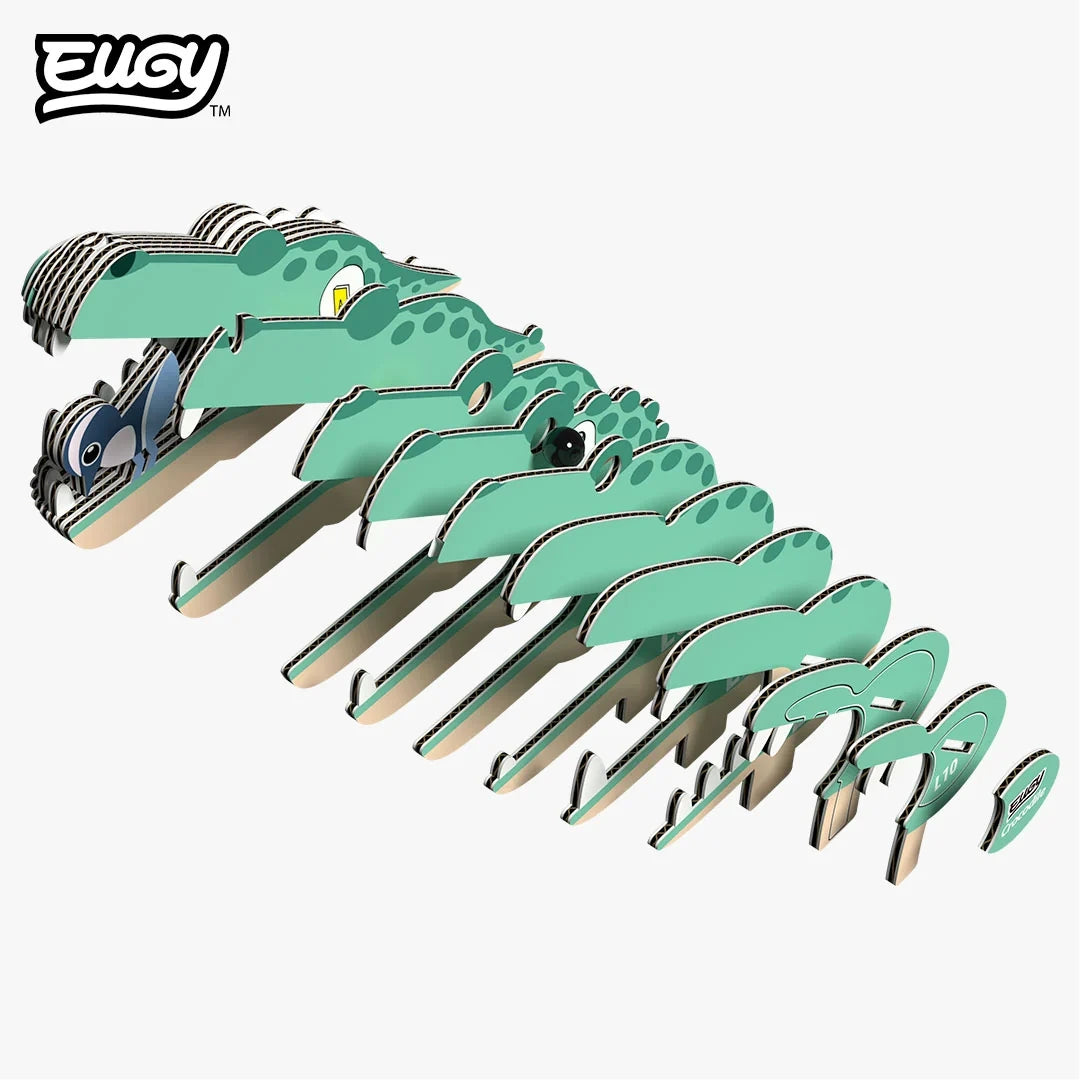 EUGY Crocodile numbered cardboard pieces shown in assembly order