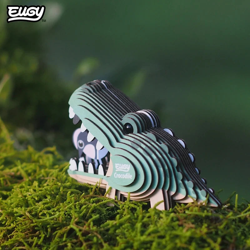 EUGY Crocodile model photographed outdoors with open mouth