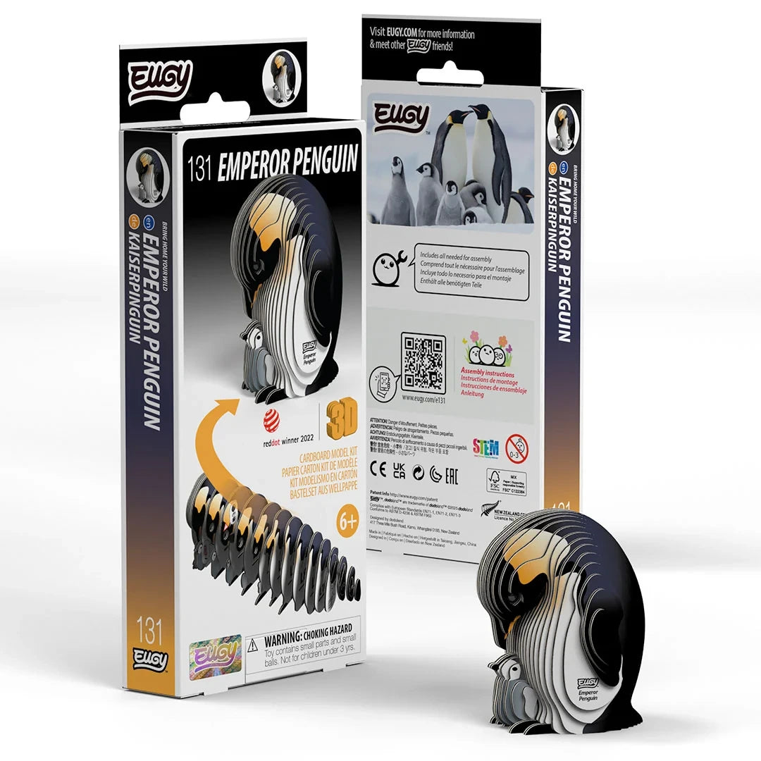 EUGY Emperor Penguin packaging front and back with completed model