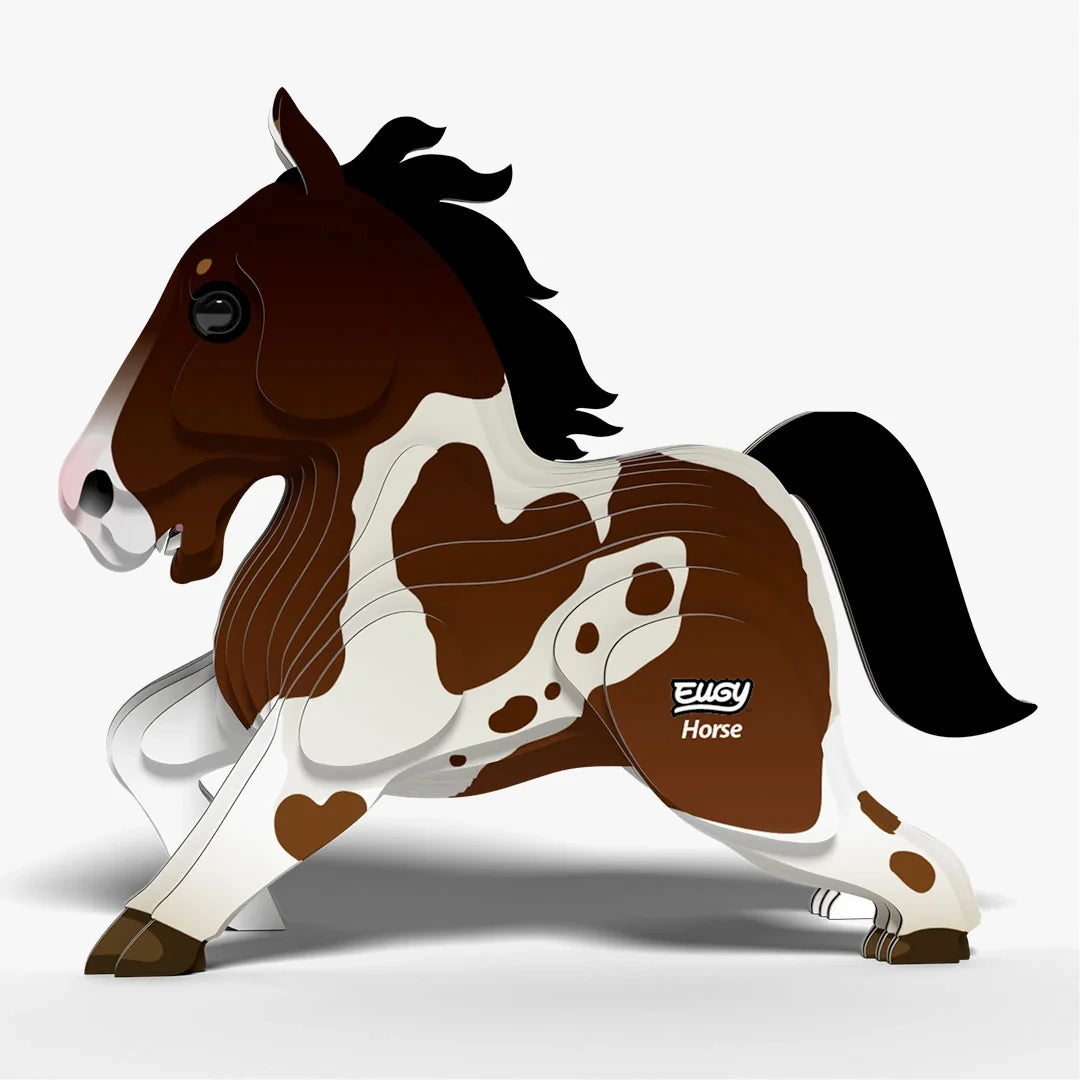 EUGY Horse left side view showing spotted coat and raised front leg