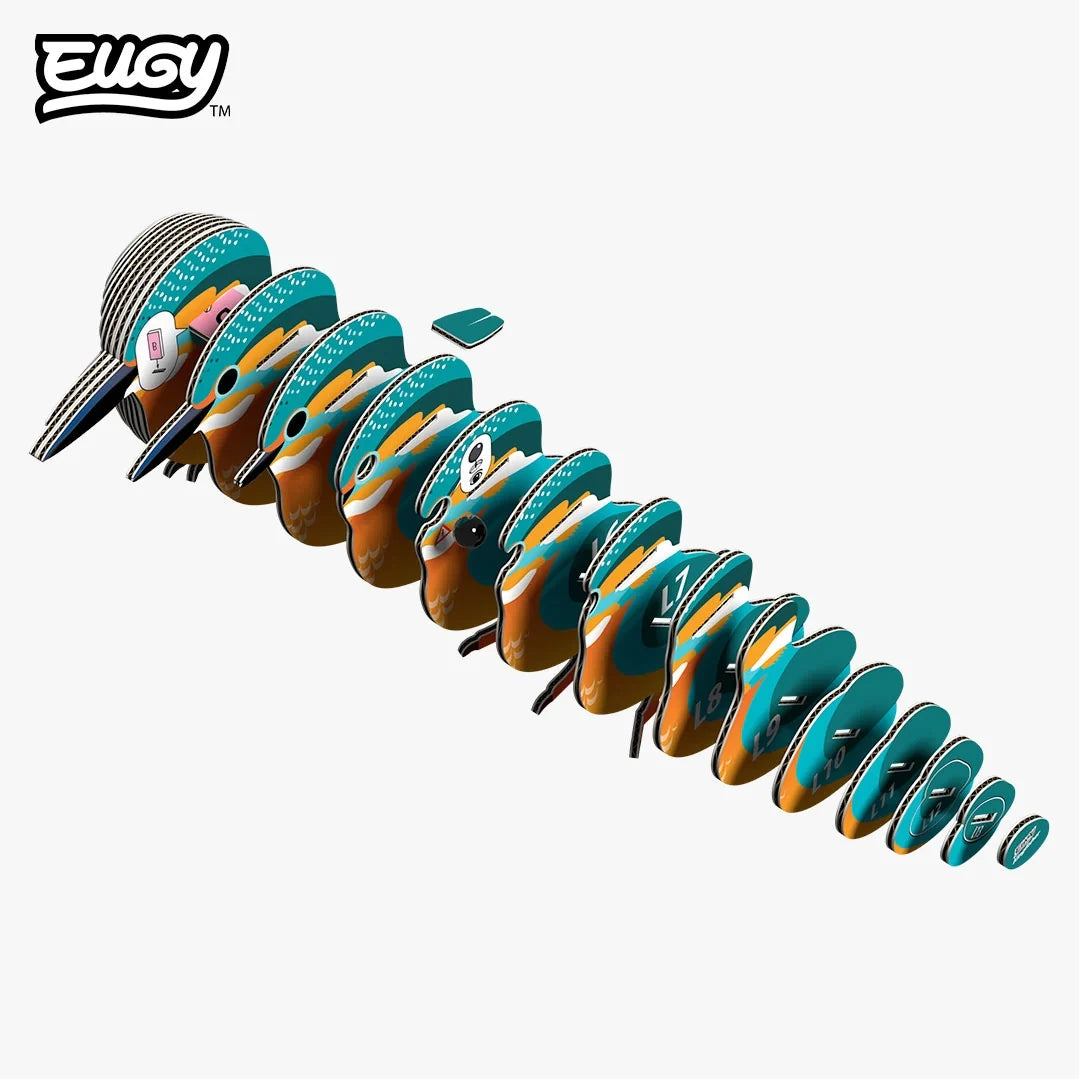EUGY Kingfisher numbered cardboard pieces shown in assembly order