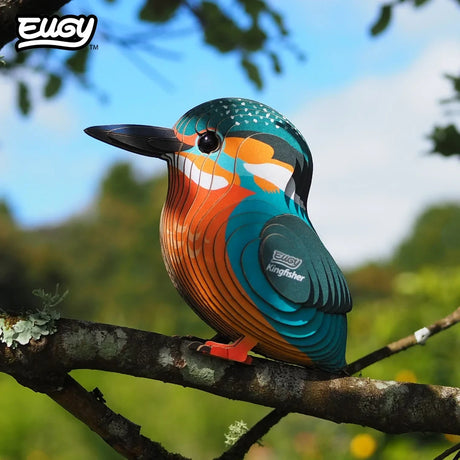 EUGY Kingfisher model perched on a tree branch outdoors