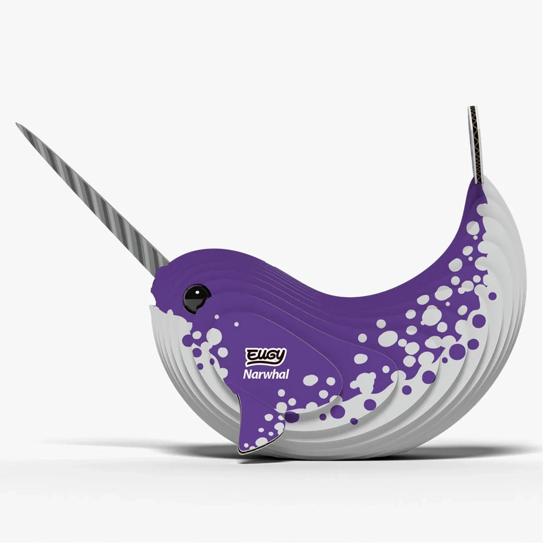 EUGY Narwhal left side view showing purple spotted body and raised tail