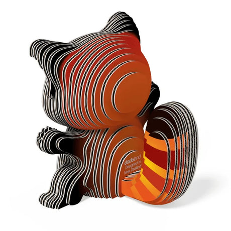 Rear angle of EUGY Red Panda model highlighting striped tail and eco cardboard layers