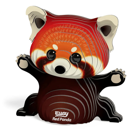 Assembled EUGY Red Panda 3D model showing layered cardboard body and cute face