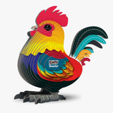 EUGY Rooster side view showing layered wings and curved tail feathers