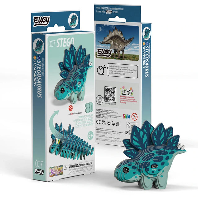 EUGY Stego packaging front and back with completed model