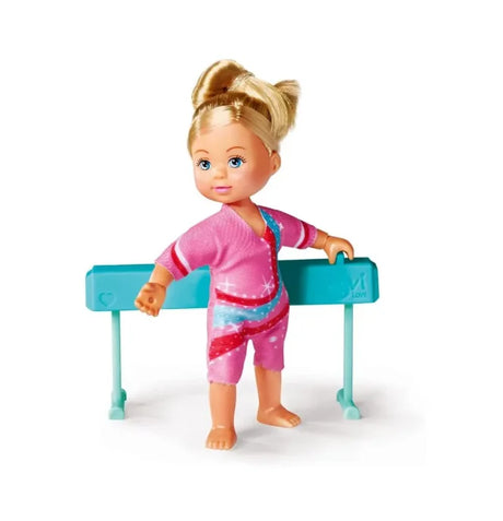 Evi Gymnast standing by the beam in sporty pink outfit, hand on bar – Ireland