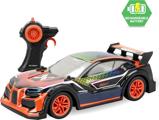 Exost Fusion Bolt RC Car and controller with orange wheels and rainbow hood – Ireland