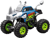 Exost Mega Beast RC car with silver horn front, silver mirrors and large black tyres with green wheels