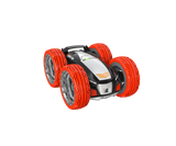 Exost Mini Flip stunt car top view showing red wheels and compact stunt car body