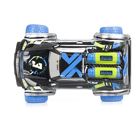 Exost X-Bull Remote Control Car top view showing black body and blue tyres