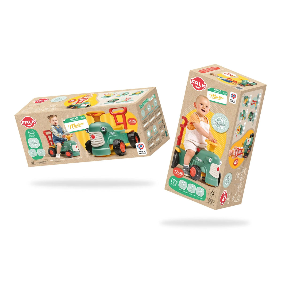 Falk Maurice Vintage Baby Green Tractor retail box packaging