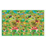 Full top view of the Farm Playmat 200 × 120 cm showing roads, farm buildings, fields, animals, ponds and countryside graphics