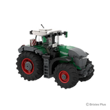 Front angled view of the BRIXIES Plus Fendt 1052 Vario showing the grey front linkage, green bonnet, cab glazing and side access ladder