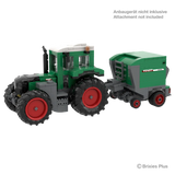 BRIXIES Plus Fendt 616 Vario connected to a green Fendt baler for display, with the attachment marked as not included