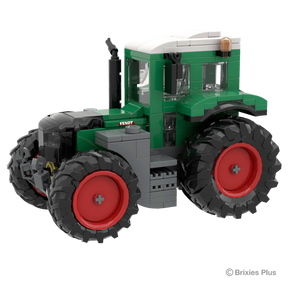 Front angled view of the BRIXIES Plus Fendt 616 Vario showing the dark front grille, green bonnet, enclosed cab and large rear tyre