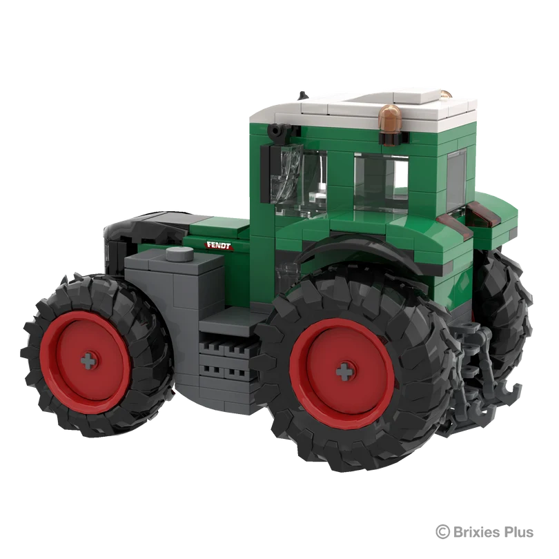 BRIXIES Plus Fendt 616 Vario viewed from the front side showing the green bonnet, front linkage, enclosed cab and red rimmed wheels