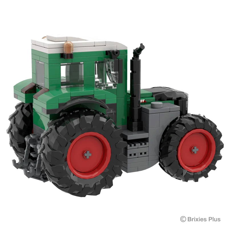 Rear angled view of the BRIXIES Plus Fendt 616 Vario showing the rear linkage, enclosed cab, exhaust stack and large rear wheel