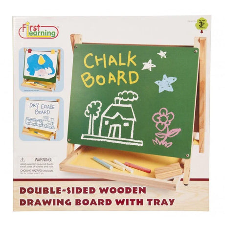 Angled front shot of First Learning Drawing Board packaging with tray and accessories displayed – Ireland