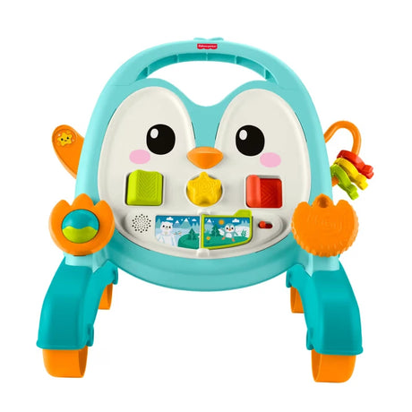 Fisher-Price Musical Penguin Activity Walker with penguin face, colourful shapes, rollerball and musical flipbook