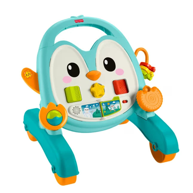 Fisher-Price 2-in-1 Musical Penguin Activity Walker with turquoise frame, orange wheels and colourful activity controls