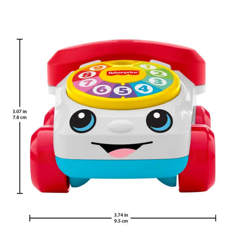Front view of the Fisher-Price Chatter Telephone Vehicle showing its dimensions