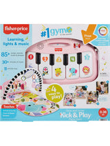Fisher-Price Glow & Grow Kick & Play Activity Gym packaging highlighting features and four play modes
