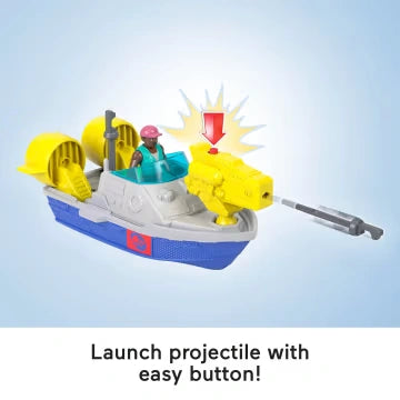 Fisher-Price Imaginext patrol boat with figure, launcher and projectile