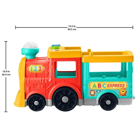 Fisher Price Little People Big ABC Animal Train showing its height and length measurements