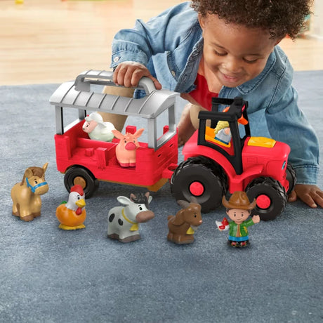Fisher-Price Little People Caring for Animals Tractor with open trailer and farm animal figures