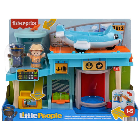 Fisher-Price Little People Everyday Adventures Airport Playset shown in front box packaging