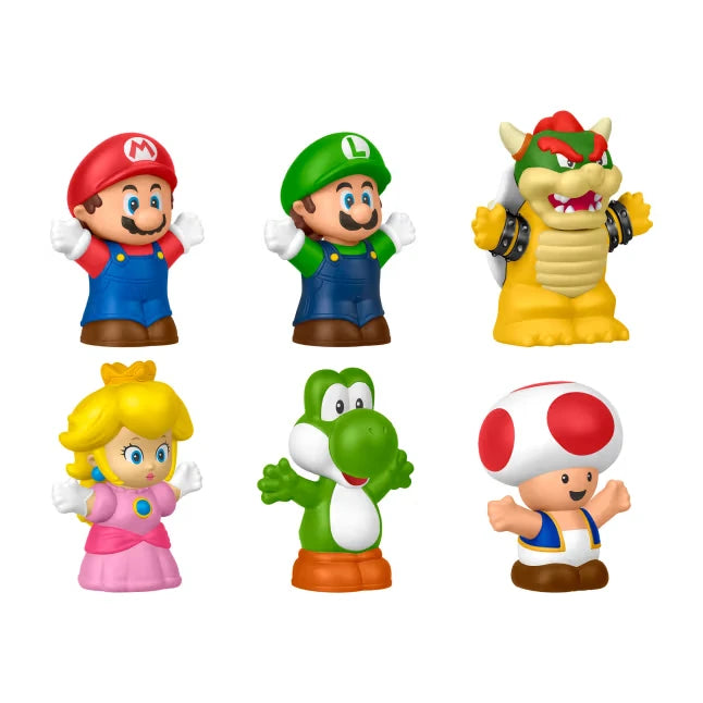 Six Super Mario Little People figures shown in two rows on a white background