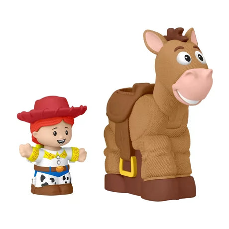 Fisher-Price Little People Toy Story Jessie figure beside Bullseye figure