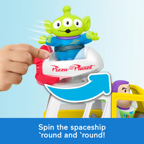 Close up of Alien figure in the spinning roof spaceship on the Pizza Planet truck