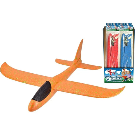 Foam Aeroplanes orange foam glider with retail box packaging shown to the side